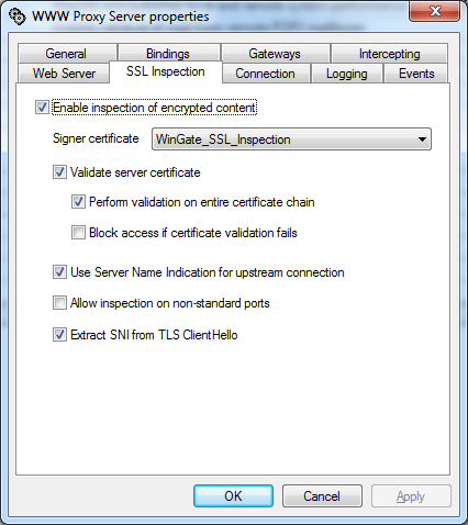 SSL inspection settings